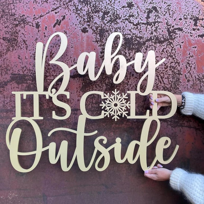QPARTYFIRE Baby It's Cold Outside Sign for Backdrop,Wooden Baby Shower Sign for Winter Wall Decoration for Gender Reveal Birthday Christmas Party Decorations Supplies(17inch*11.7inch) - Image 3